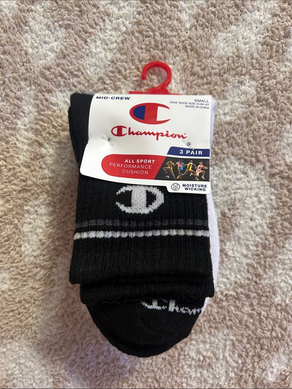 Champion Kids Black, Grey, & White Mid-Crew Socks - 3 Pair